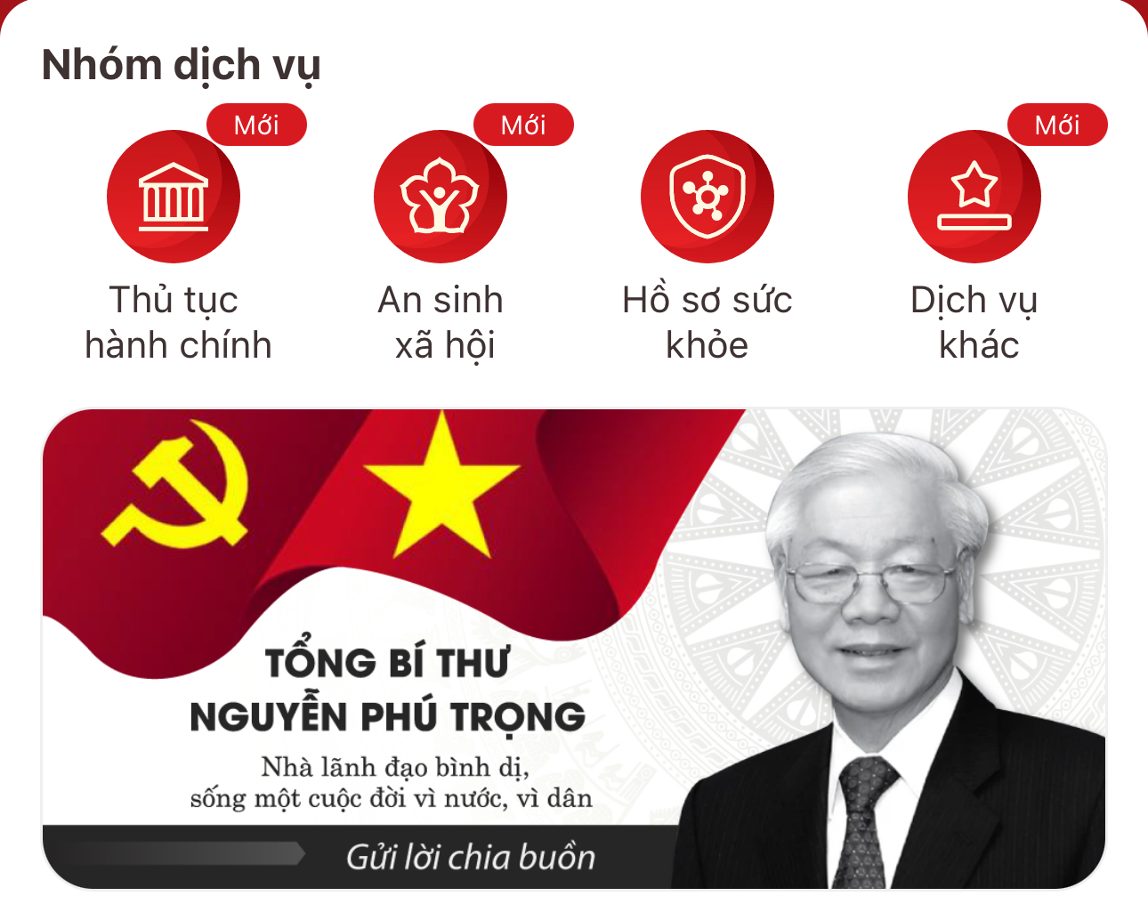 Gửi lời chia buồn đến gia đình Tổng Bí thư Nguyễn Phú Trọng qua ứng dụng VNeID